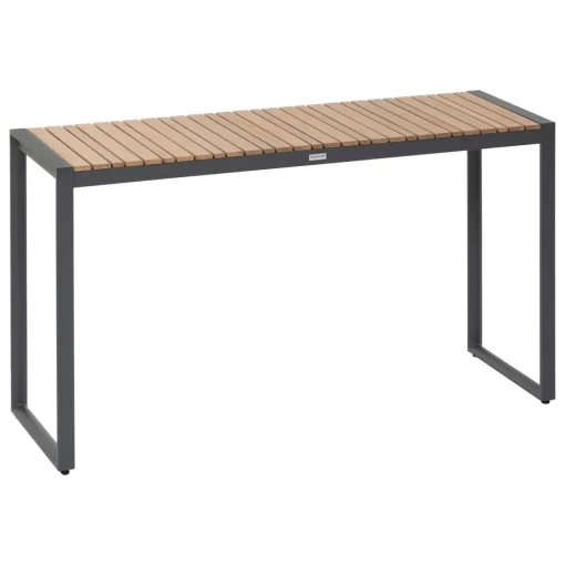 Mesa lensia em alumínio e madeira eucalipto