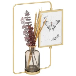 Moldura 10x15cm em metal com jarra com flor artificial