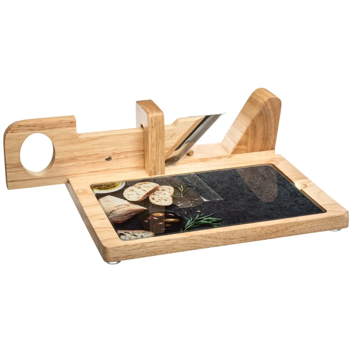 Máquina de corte para charcutaria com tábua de madeira