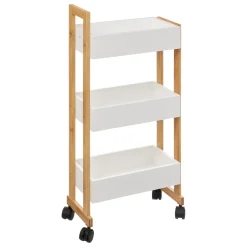 Móvel de apoio branco em bambu com 3 prateleiras