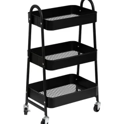 Móvel De Apoio WC Preto Em Metal Com Rodas