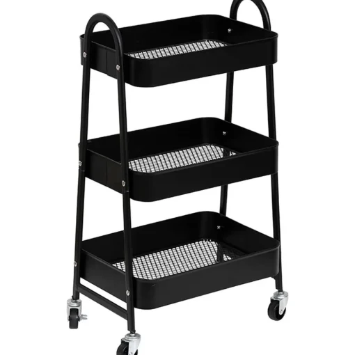 Móvel De Apoio WC Preto Em Metal Com Rodas