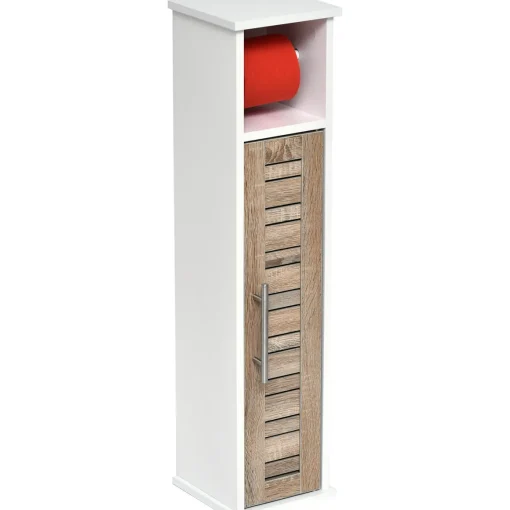 Móvel porta rolos branco e castanho
