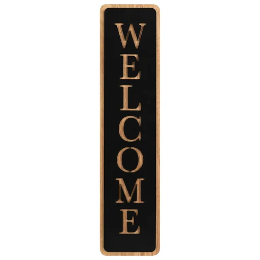 Placa decorativa welcome em mdf preta
