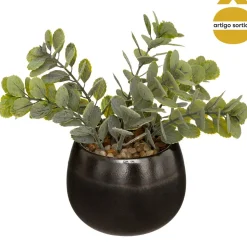 Planta artificial verde com vaso de ceramica