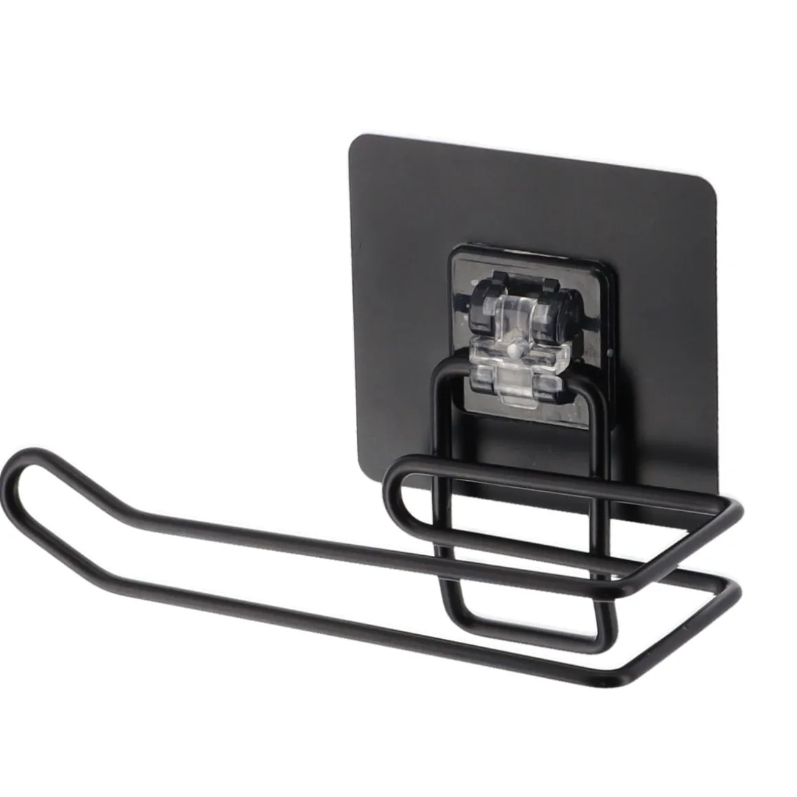 Porta rolos wc preto em metal com adesivo