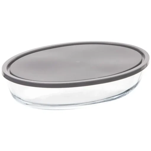 Prato oval para forno em vidro com tampa