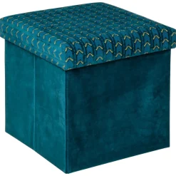 Pufe LIAM azul em veludo 38x38cm