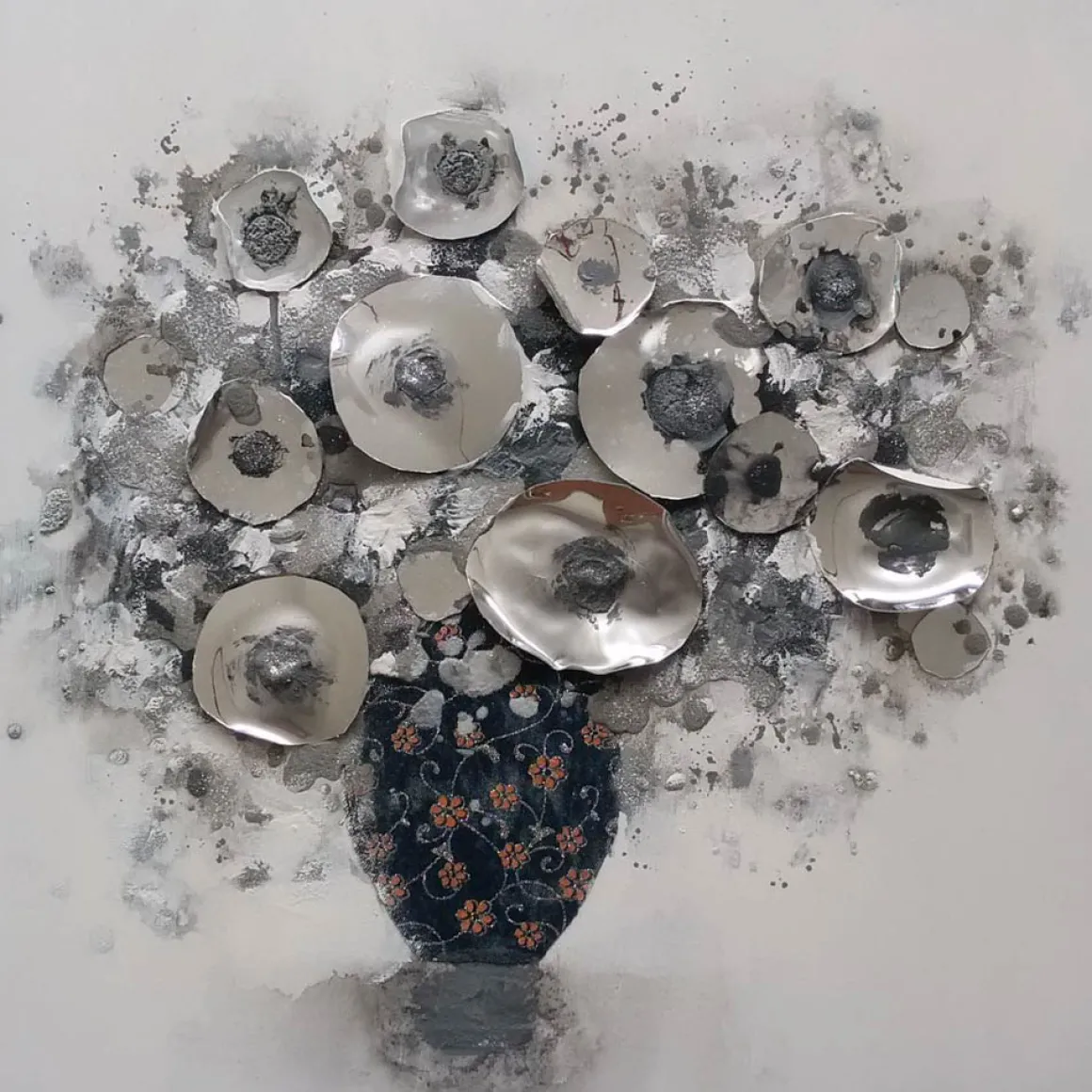 Quadro decorativo bouquet cinza