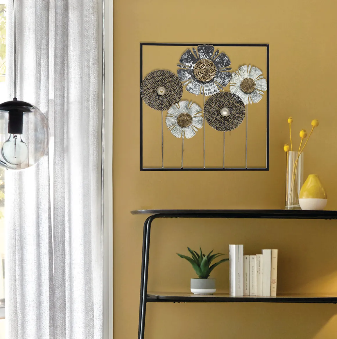 Quadro decorativo flor em metal 50cm