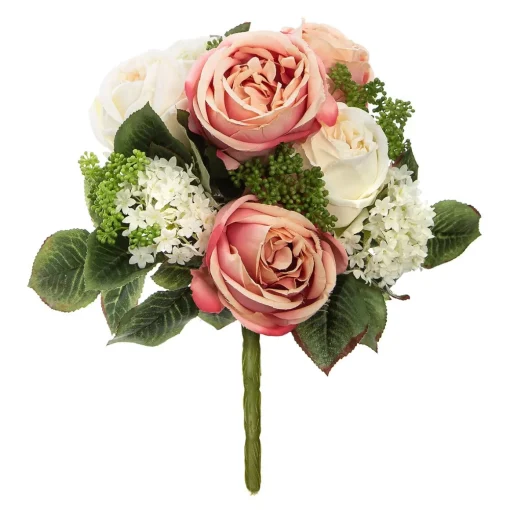 Ramo de rosas brancas e rosa artifical