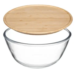 Saladeira em vidro 2,5l com tampa bambu