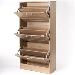 Sapateira ripada natural com 3 gavetas 120cm