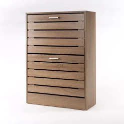 Sapateira ripada natural com 2 gavetas 84cm