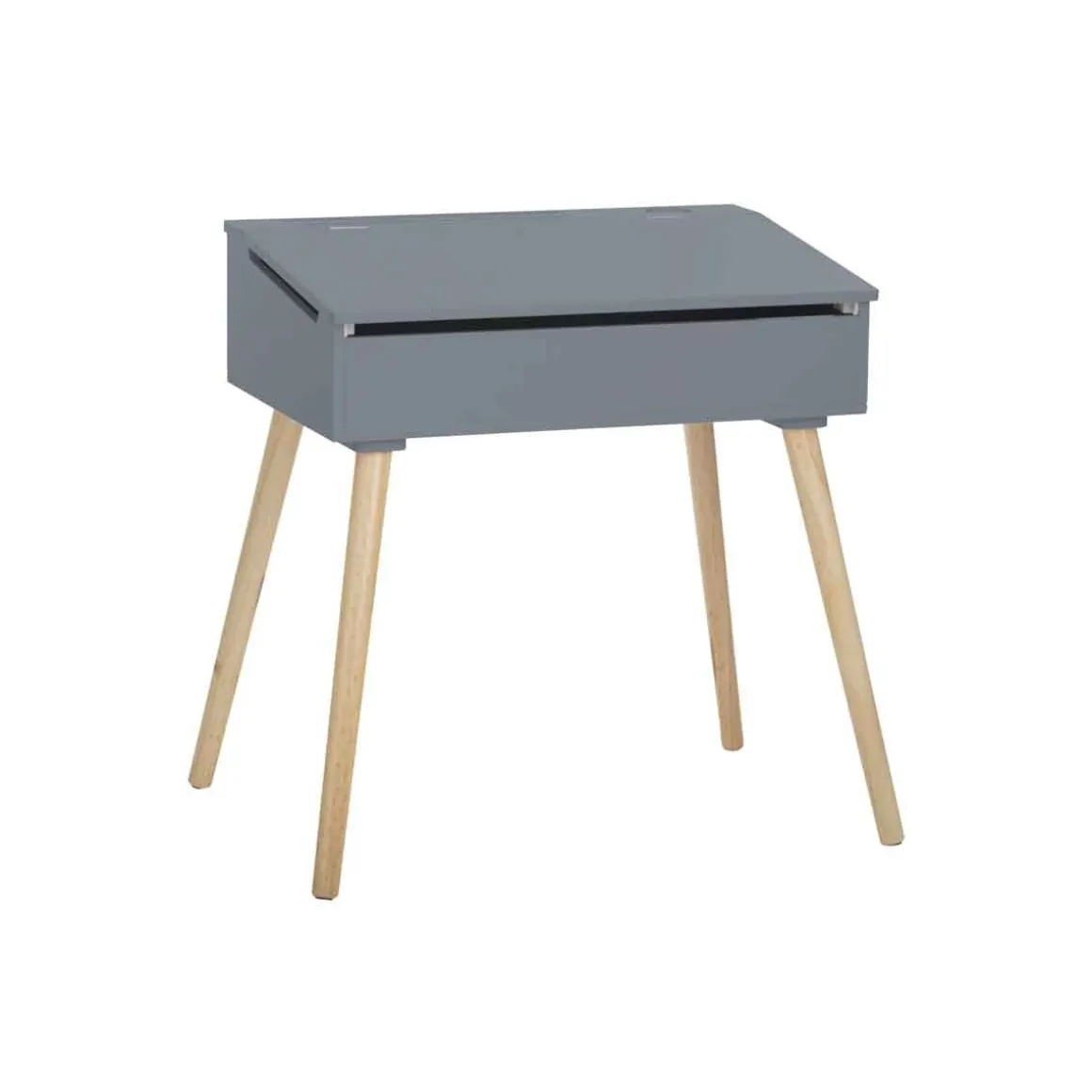 Secretária cinza com arrumação