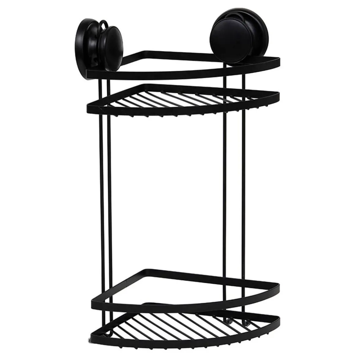 Suporte de canto preto 2 níveis em metal com ventosas