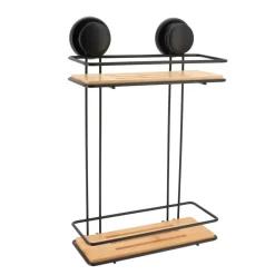 Suporte de duche preto com 2 níveis em metal e bambu
