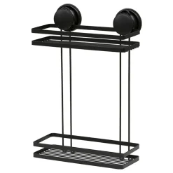 Suporte de duche preto com 2 cestos em metal com ventosas