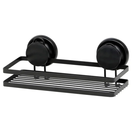 Suporte retangular preto em metal com ventosas