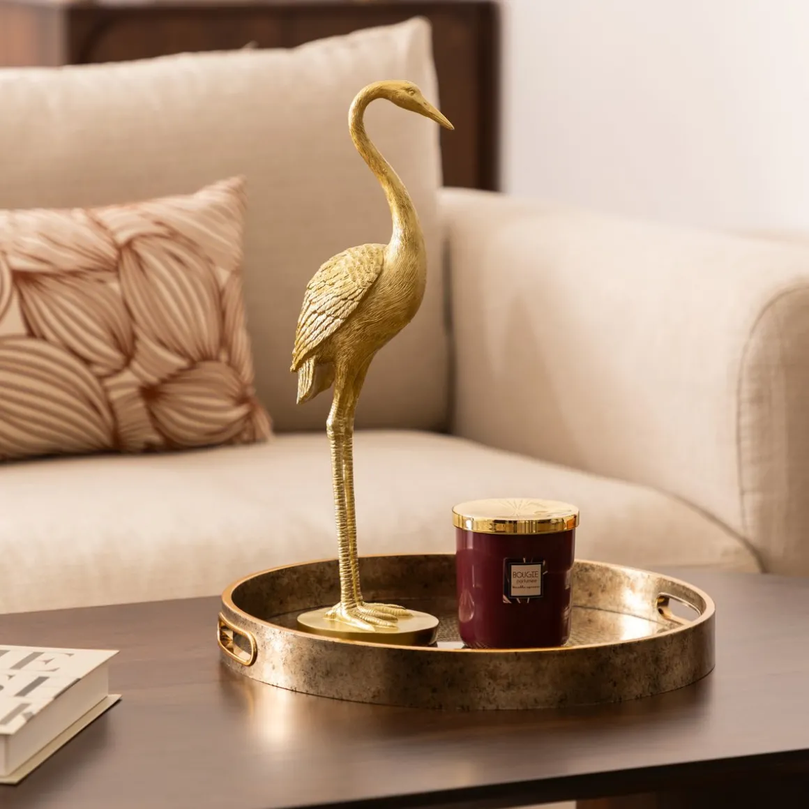 Tabuleiro ELYA dourado em vidro 31cm