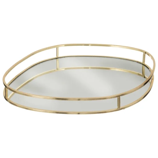 Tabuleiro em metal e vidro dourado LILY