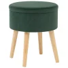 Tamborete verde em veludo com arrumação