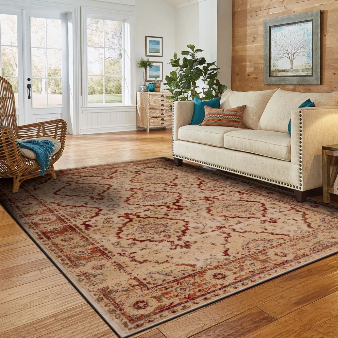 Tapete LENE bege e vermelho 133x190cm