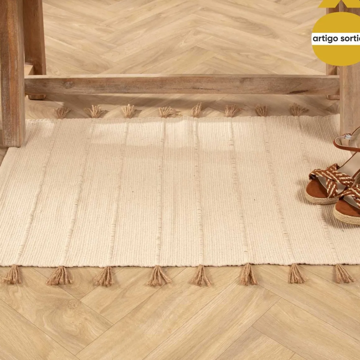 Tapete multicolor em algodão e juta 60x90cm