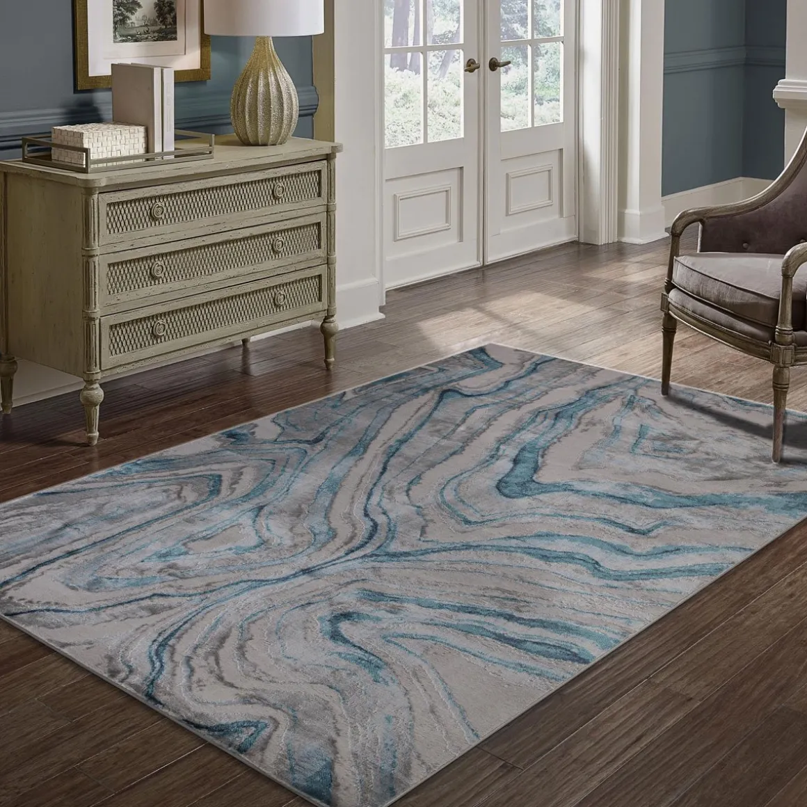 Tapete ZAHA abstract cinza e azul 133x190cm