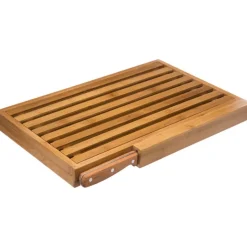 Tábua de cozinha em bambu com faca