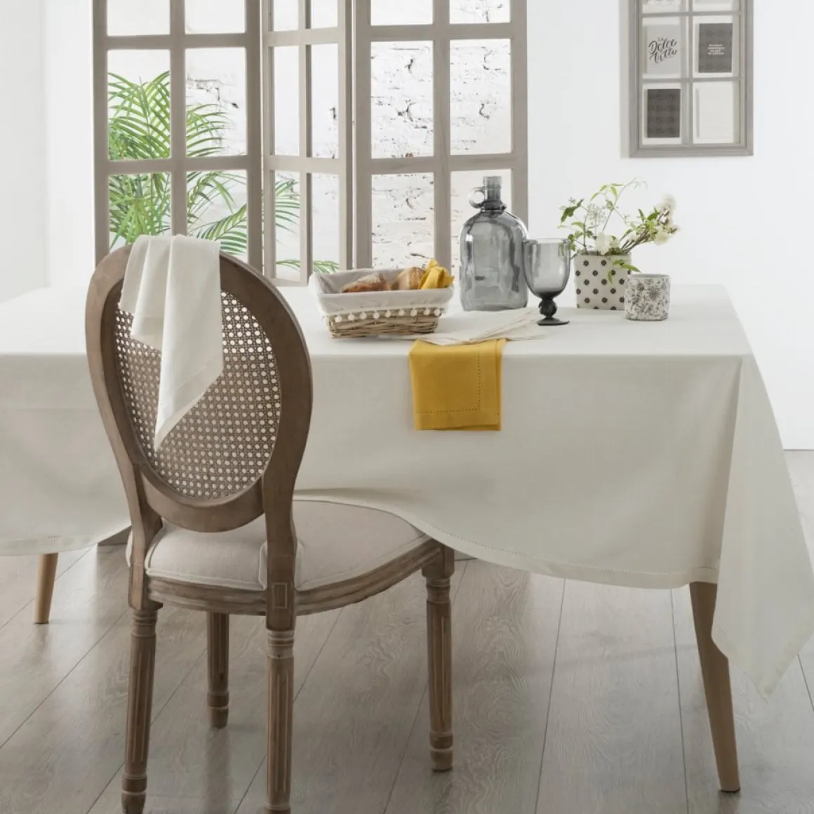 Toalha de mesa CHAMBRAY branca em algodão 140x240cm