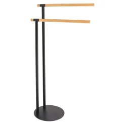 Toalheiro wc preto em metal com 2 barras em bambu