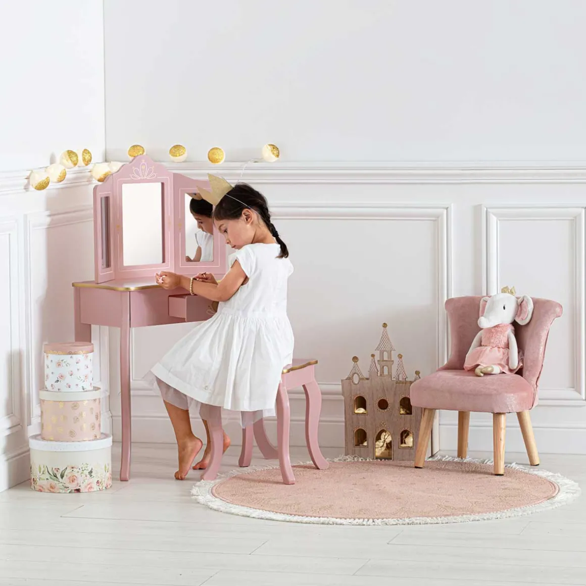 Toucador SISSI com tamborete rosa velho