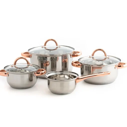 Trem cozinha 4 peças inox pegas bronze