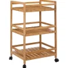 Troley de cozinha castanho em bambu com 3 prateleiras