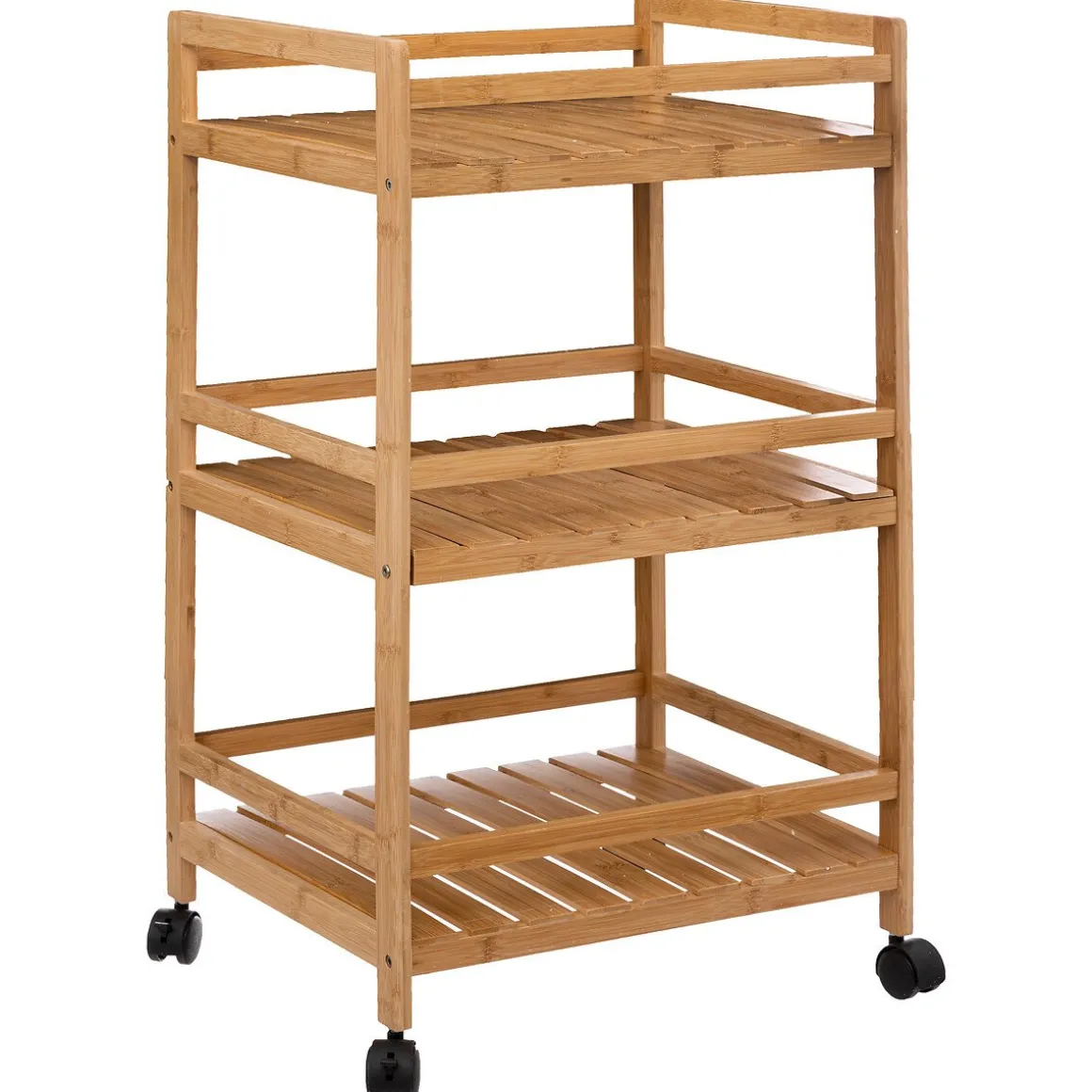 Troley de cozinha castanho em bambu com 3 prateleiras