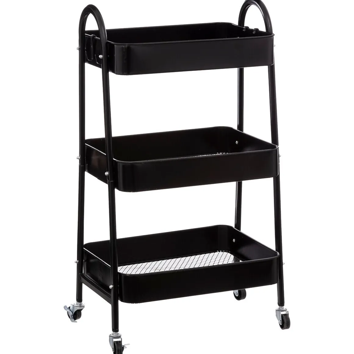 Trolley de cozinha preto em metal com 3 prateleiras