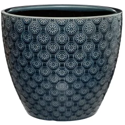 Vaso azul flor em cerâmica 23cm