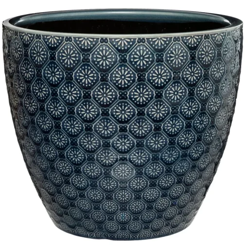 Vaso azul flor em cerâmica 23cm