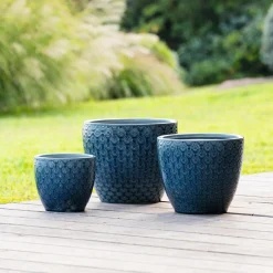 Vaso azul flor em cerâmica 23cm