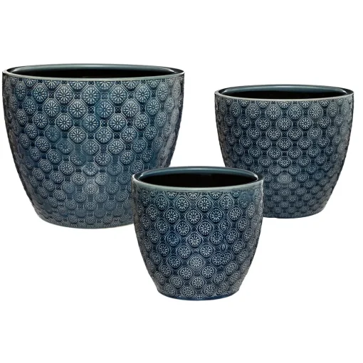 Vaso azul flor em cerâmica 23cm