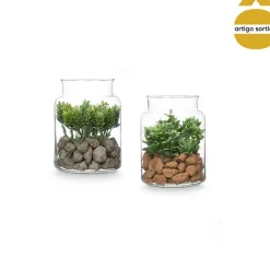 Vaso com planta artificial em vidro 16cm