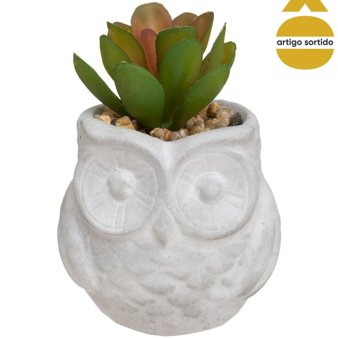 Vaso coruja com planta artificial 8cm