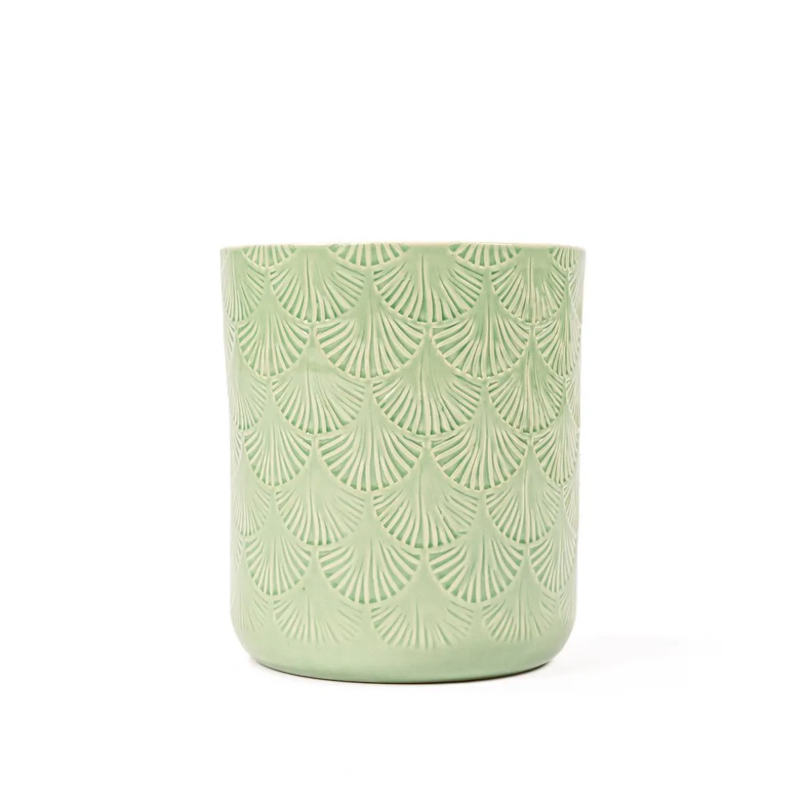 Vaso de cerâmica decoração folhas verde 17,5cm
