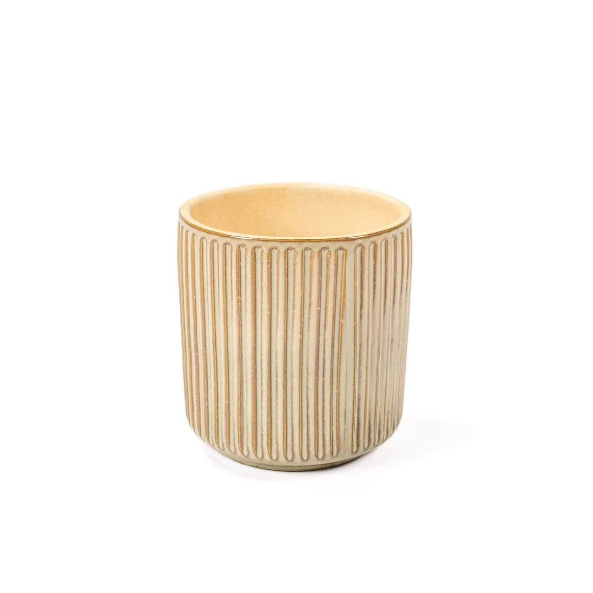 Vaso de cerâmica decoração riscas taupe 15cm