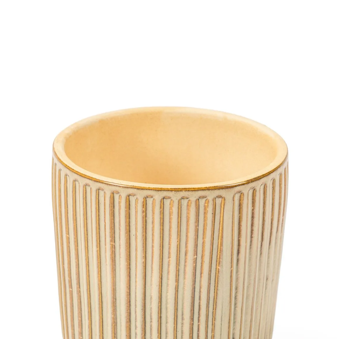 Vaso de cerâmica decoração riscas taupe 15cm