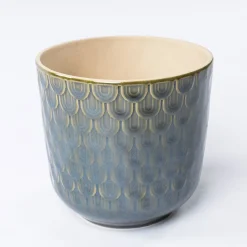 Vaso de cerâmica texturado verde 13,5cm