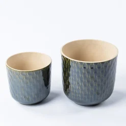 Vaso de cerâmica texturado verde 13,5cm
