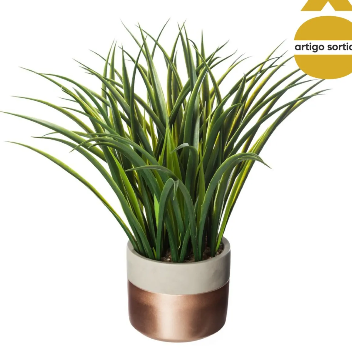 Vaso de cimento bicolor com planta artificial