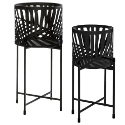 Vaso decorativo com folhas em metal com suporte